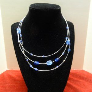 NWOT. Blue and Silver Layered 15" Necklace